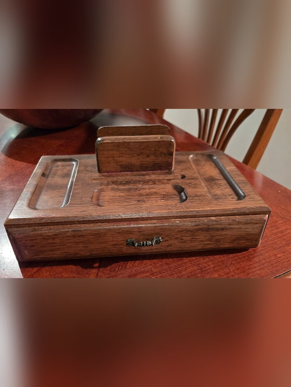 Vintage Wood Jewelry Box Men's Valet Coins Keys Cell Phone